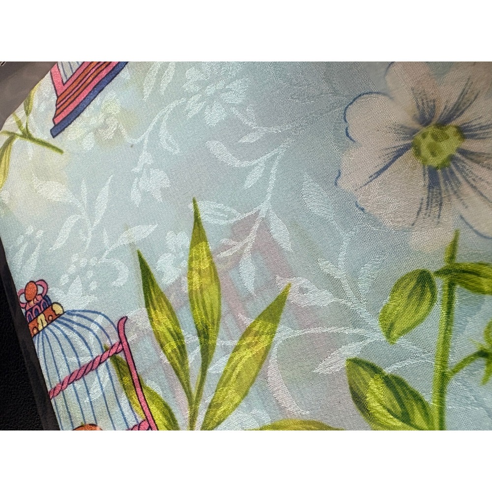 Talbots Light Blue Silk Square‎ Scarf Birdcage Floral Jacquard 26x26 - Picture 5 of 6